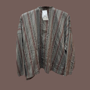 Eskandar Tunic Shirt | Striped Gray Burgundy | Size 1 | Vintage